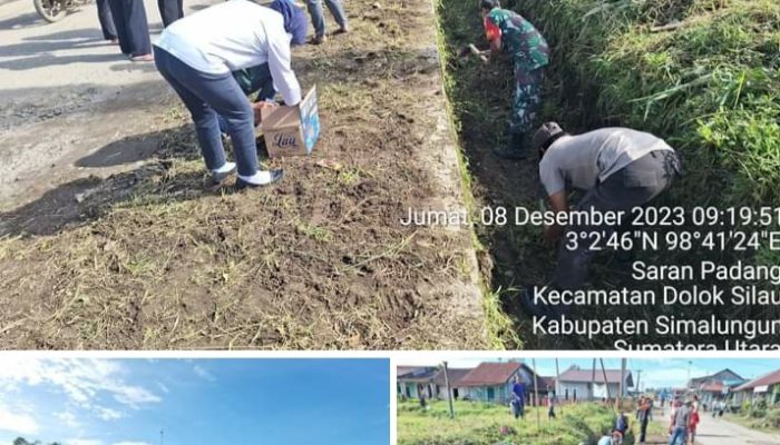 Kapolsek dan Forkompimca Dolok Silau Laksanakan Giat Gotong Royong untuk Bersihkan Fasilitas Umum