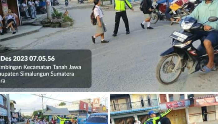 Polsek Tanah Jawa Aktif Menggelar Giat Pengaturan Lalu Lintas Pagi Hari di Simpang Tangsi