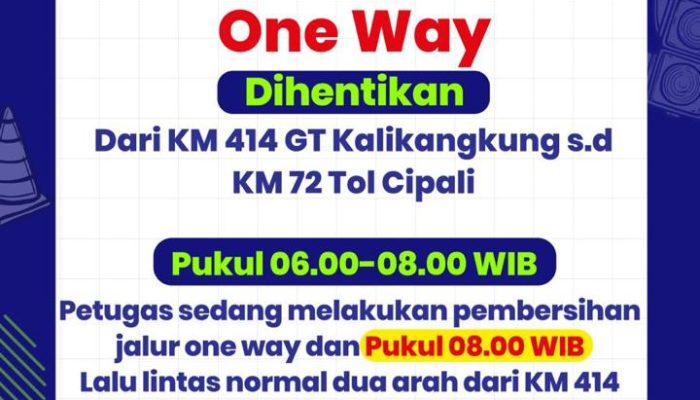 “One Way” Dihentikan, Km 414 Tol Kalikangkung hingga Km 72 Tol Jakarta Cikampek Normal 2 Arah