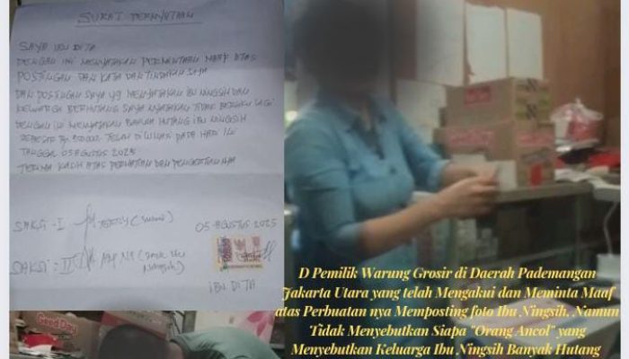 Surat Pernyataan Permohonan Maaf Muncul Setelah Pemilik Warung Grosir Sembako Diduga Rugikan Pelanggan, Oknum PM Disinyalir Deking D Blok Nomor Awak Media