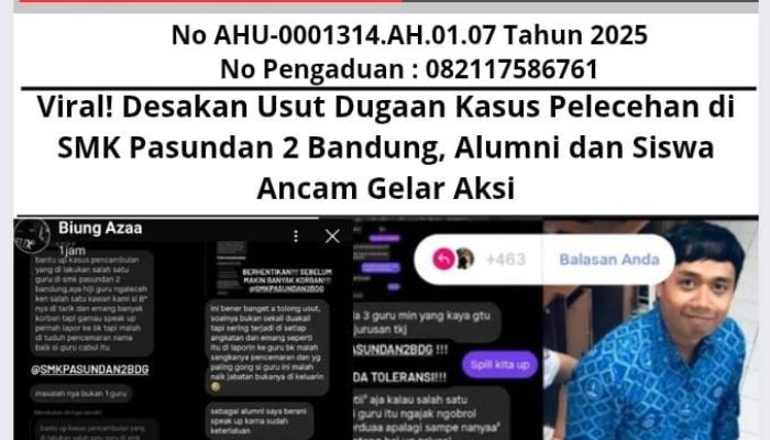 Viral! Desakan Usut Dugaan Kasus Pelecehan di SMK Pasundan 2 Bandung, Alumni dan Siswa Ancam Gelar Aksi