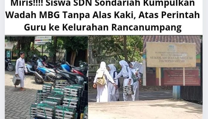 Miris!!!! Siswa SDN Sondariah Kumpulkan Wadah MBG Tanpa Alas Kaki, Atas Perintah Guru ke Kelurahan Rancanumpang