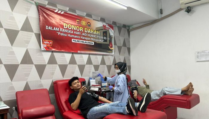 HUT ke-74 Humas Polri, Polres Majalengka Tebar Kepedulian Lewat Donor Darah