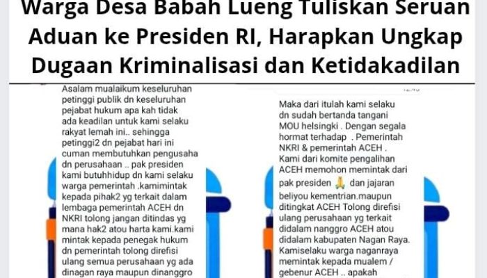Warga Desa Babah Lueng Tuliskan Seruan Aduan ke Presiden RI, Harapkan Ungkap Dugaan Kriminalisasi dan Ketidakadilan