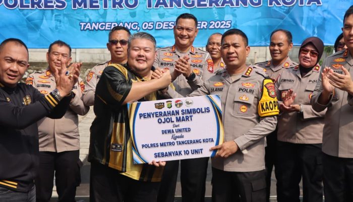 Bentuk Kepedulian, Dewa United Serahkan Ojol Mart untuk Pengemudi Ojol Lewat Polres Metro Tangerang Kota