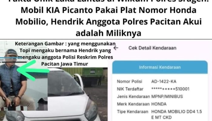 Fakta Unik Laka Lantas di Wilkum Polres Sragen: Mobil KIA Picanto Pakai Plat Nomor Honda Mobilio, Hendrik Anggota Polres Pacitan Akui adalah Miliknya